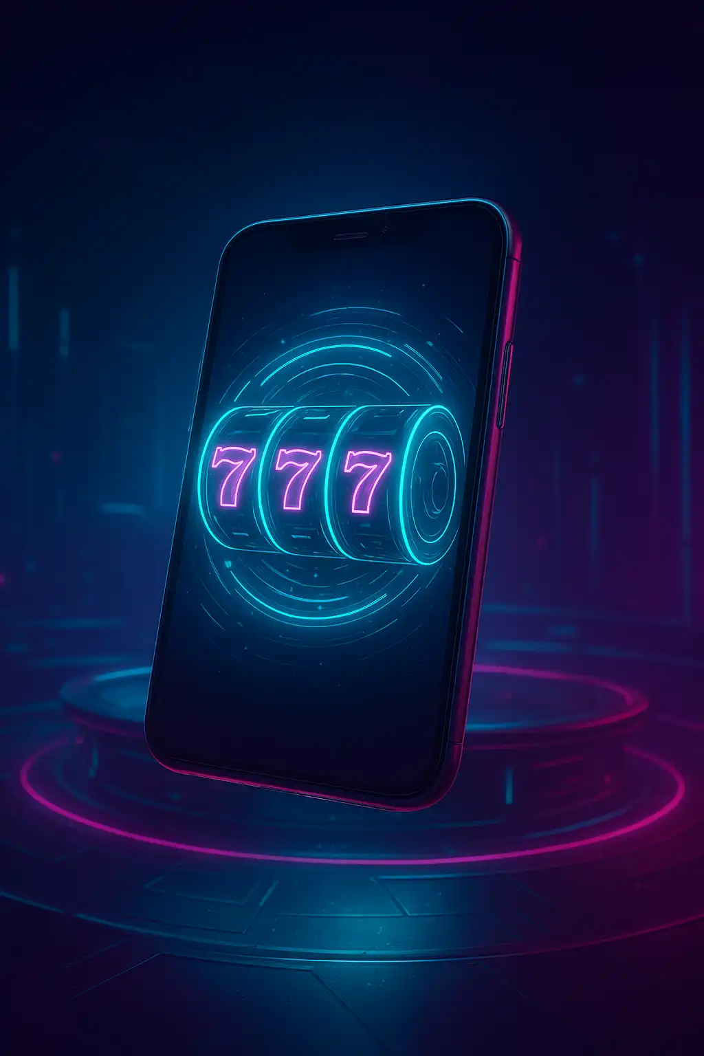 Smartphone displaying a holographic slot reel ring interface